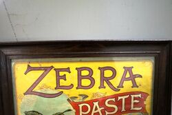 Antique Zebra Paste Grate Polish Framed Pictorial Box Lid 