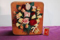 Arnotts Biscuit Tin. Roses with Gold Fob Watch. 