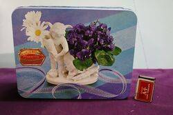 Arnotts Biscuit Tin, Violets in White Vase.