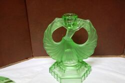 Art Deco 2Piece Uranium glass and39Dancing Maidenand39 comport