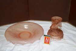 Art Deco 2Piece Walther and Sohne frosted pink glass Comport 