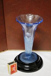 Art Deco 2 Piece blue glass +39Oriental Lady+39 vase on stand