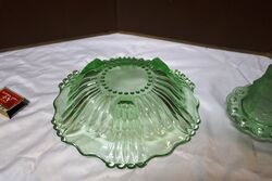 Art Deco 2 piece Jobling Green Glass Float Bowl 