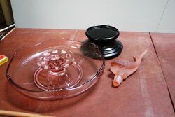 Art Deco 3Piece Josef Inwald  pink glass and39Poisson Volantand39 Float Bowl set