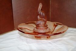 Art Deco 3-Piece Pink glass 'Pelican' Float Bowl #