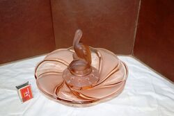 Art Deco 3Piece Pink glass and39Pelicanand39 Float Bowl 