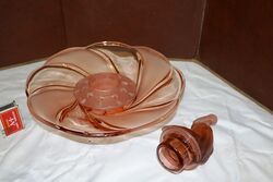 Art Deco 3Piece Pink glass and39Pelicanand39 Float Bowl 