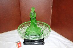 Art Deco 3-Piece Sowerby uranium glass 'Stump Lady' Centrepiece Bowl #