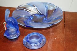 Art Deco 3Piece Walther and Sohne blue glass and39PelicanPrimusand39 Float Bowl set