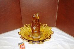 Art Deco 3-Piece frosted amber glass Float Bowl set