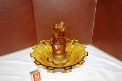 Art Deco 3Piece frosted amber glass Float Bowl set