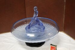 Art Deco 3-Piece frosted blue glass Float Bowl Boy on Fish.#