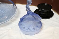 Art Deco 3Piece frosted blue glass Float Bowl Boy on Fish
