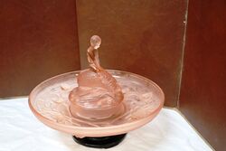 Art Deco 3-Piece frosted pink glass Float Bowl Boy on Fish. #