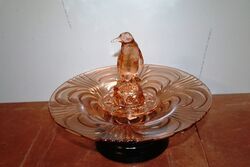 Art Deco 3-Piece pink/peach glass Libochovice 'Penguin' Float Bowl .#