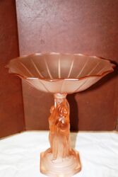 Art Deco 2-Piece Walther & Sohne frosted pink glass 'Three Graces' Compo