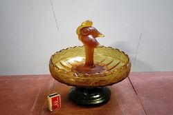 Art Deco 3 Piece amber glass Flamingos Float Bowl set. #