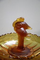 Art Deco 3 Piece amber glass Flamingos Float Bowl set 