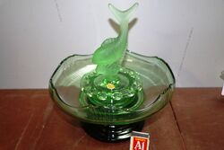 Art Deco 4-Piece Josef Inwald  green glass 'Poisson Volant' Float Bowl #