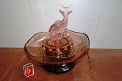 Art Deco 4Piece Josef Inwald  pink glass and39Poisson Volantand39 Float Bowl set