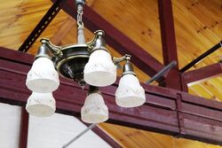 Art Deco 5 Branch Glass and Bronzed Metal  Ceiling Lamp