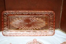 Art Deco 6 piece Pink Glass Trinket Set 