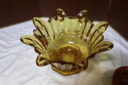 Art Deco Amber Glass Crown Shape Bowl 