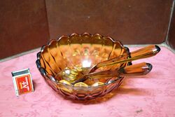 Art Deco Amber Glass Salad Bowl & Servers. #