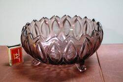 Art Deco Amethyst Glass 3 Footed Bowl. #