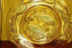 Art Deco Bagley Twin Fish Amber Glass Serving Dish 