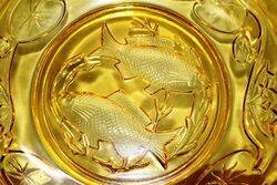 Art Deco Bagley Twin Fish Amber Glass Serving Dish 
