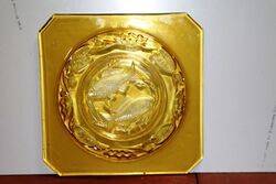 Art Deco Bagley Twin Fish Amber Glass Serving Dish 