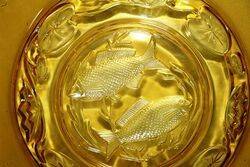Art Deco Bagley Twin Fish Amber Glass Serving Dish 