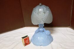 Art Deco Blue Glass Crinoline Lady Boudoir Lamp & Shade. #