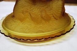 Art Deco Brockwitz Amber Glass Hen on Nest Butter Dish 