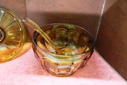 Art Deco Davidson Amber Glass Punch Bowl and Ladle