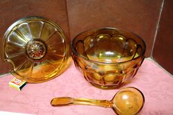 Art Deco Davidson Amber Glass Punch Bowl and Ladle