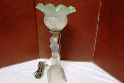 Art Deco Frosted Figure Table Lamp with Shade 