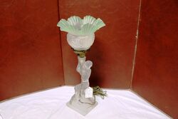 Art Deco Frosted Figure Table Lamp with Shade 