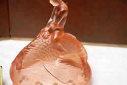Art Deco Frosted Pink Glass Boy on Fish FigureFrog 