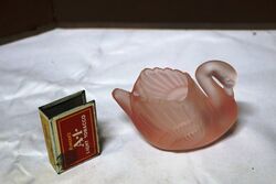 Art Deco Frosted Pink Glass Swan Toothpick Holder. #