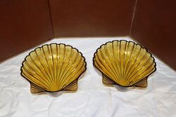 Art Deco Pair of Amber Glass Shell Bowls. #