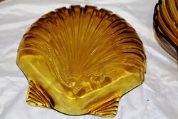 Art Deco Pair of Amber Glass Shell Bowls 