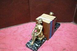 Art Deco Pair of Gilt Bronze Book Ends on Marble Bases 