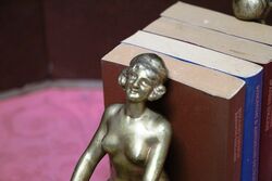 Art Deco Pair of Gilt Bronze Book Ends on Marble Bases 