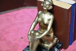 Art Deco Pair of Gilt Bronze Book Ends on Marble Bases 