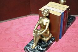 Art Deco Pair of Gilt Bronze Book Ends on Marble Bases 