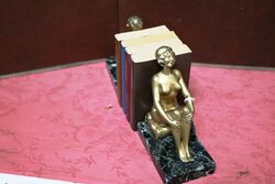 Art Deco Pair of Gilt Bronze Book Ends on Marble Bases 