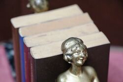 Art Deco Pair of Gilt Bronze Book Ends on Marble Bases 