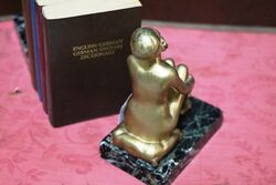 Art Deco Pair of Gilt Bronze Book Ends on Marble Bases 